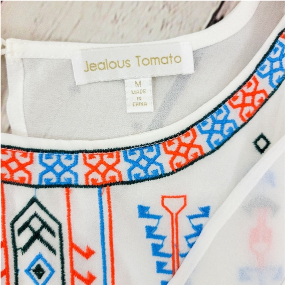 JEALOUS TOMATO Chiffon Crop Top with Aztec Embroidered Design - Picture 3 of 9